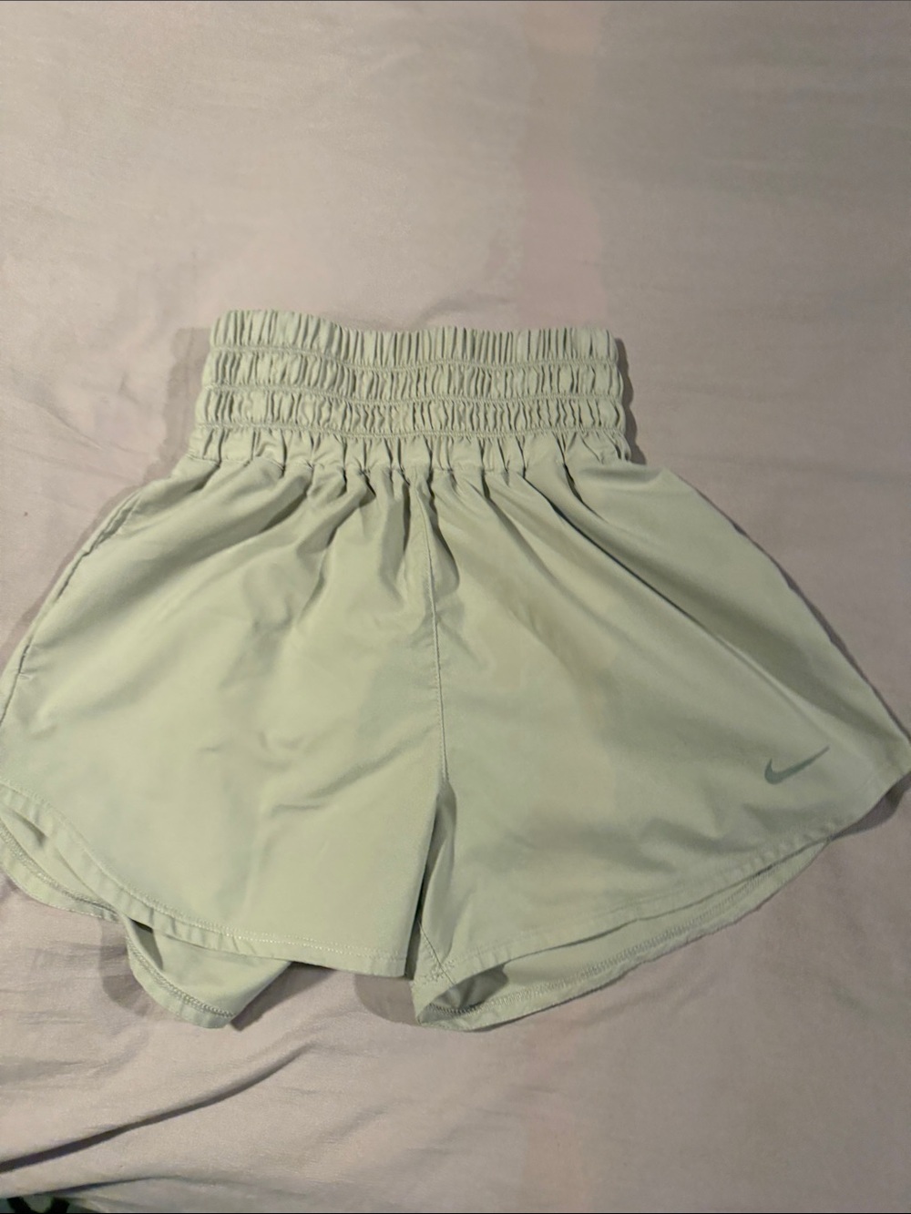 Nike Women's Smocked Waist Athletic Shorts in beige/soft white - Picture 1 of 1